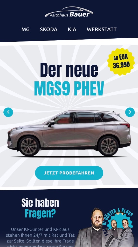 Autohaus Bauer Website Relaunch mit KI-Günter und Klaus Teaser