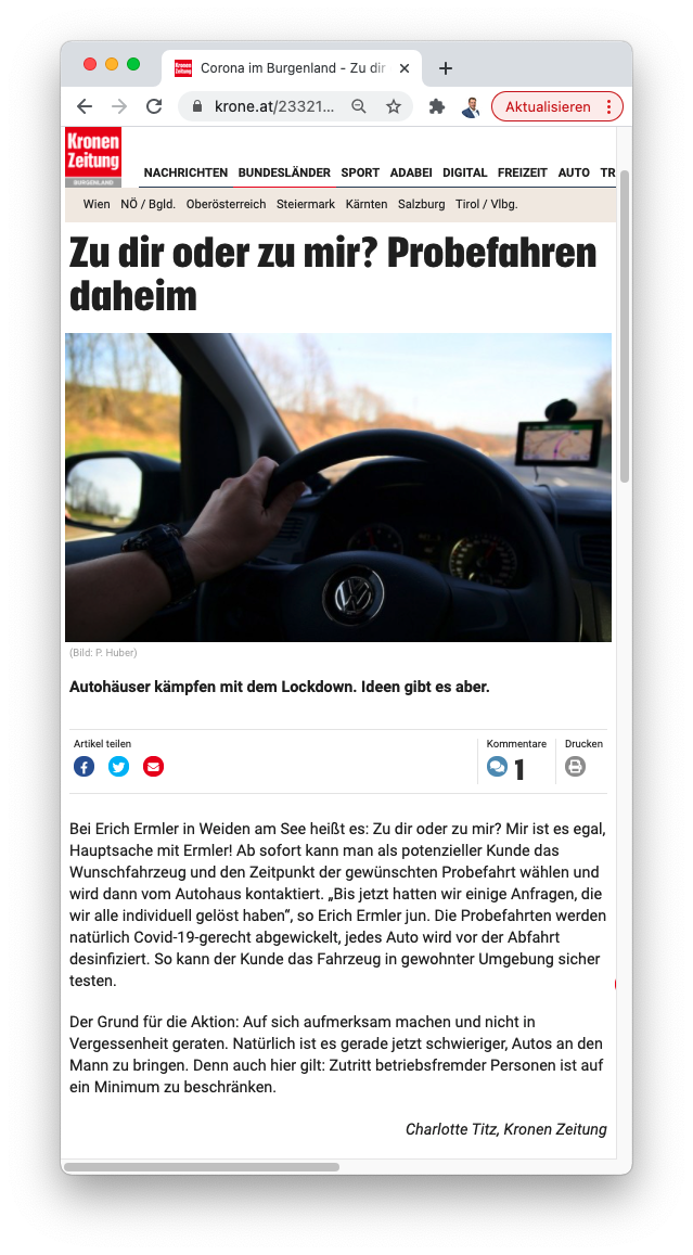 Krone Artikel - Zu mir oder zu dir