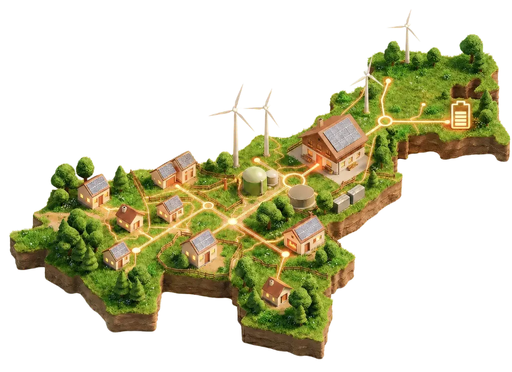 3D-Illustration Bezirk Bruck an der Leitha – Energiegemeinschaft RE:VOLT