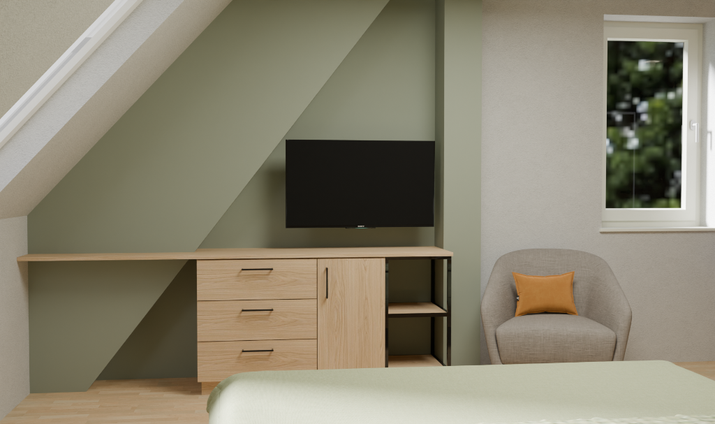 Landhof Carnuntum – Schlafzimmer mit maßgefertigtem Lamellendesign