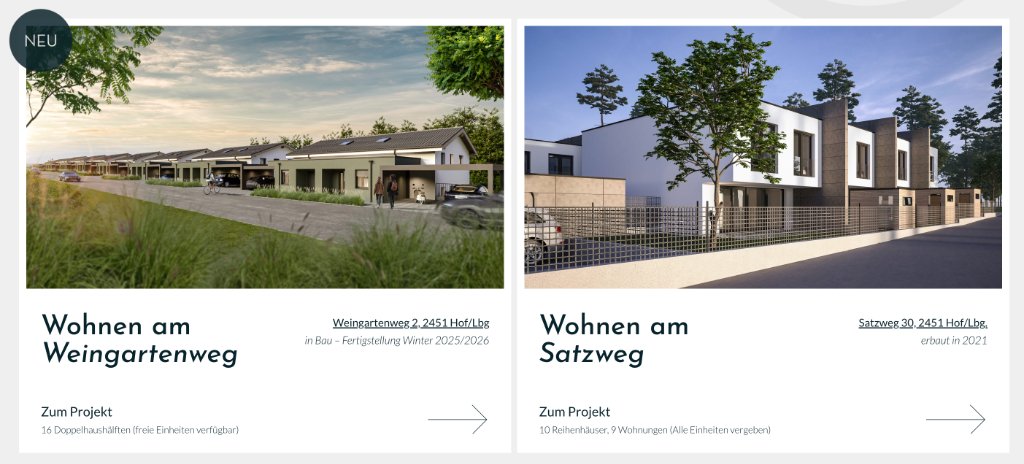 Projektübersicht: Wohnen am Weingartenweg und Wohnen am Satzweg der Wintergroup