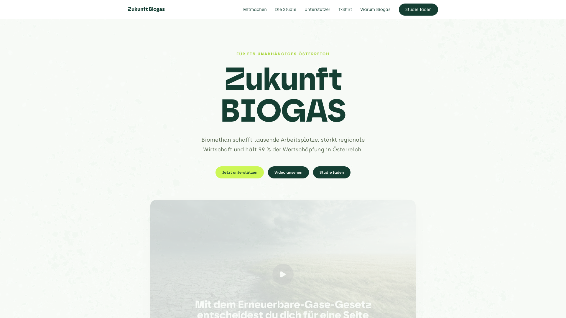 Zukunft Biogas Landingpage Screenshot
