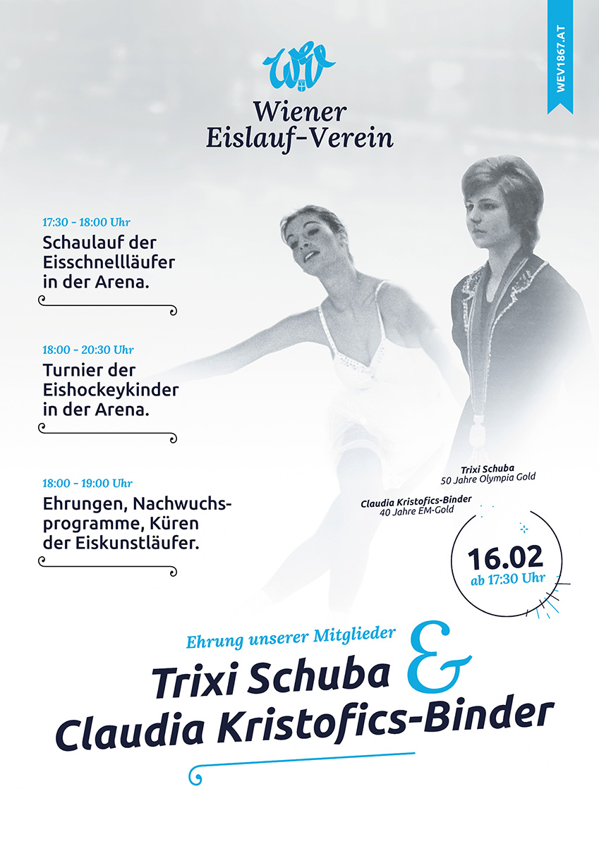 Plakat WEV Wiener Eislauf Verein Ehrung Trixi Schuba